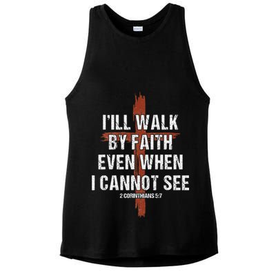 I Will Walk By Faith Even When I Cannot See Christian Jesus Ladies PosiCharge Tri-Blend Wicking Tank