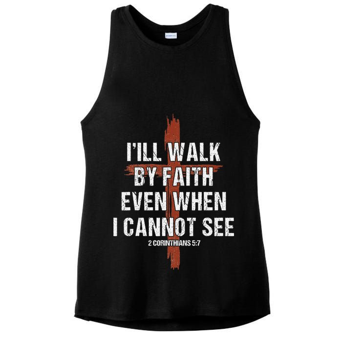 I Will Walk By Faith Even When I Cannot See Christian Jesus Ladies PosiCharge Tri-Blend Wicking Tank