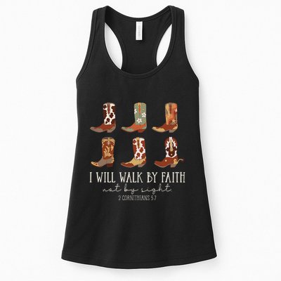 I Will Walk By Faith Not By Sight Cowboy Boots Jesus Christ Gift Womens Tank Top