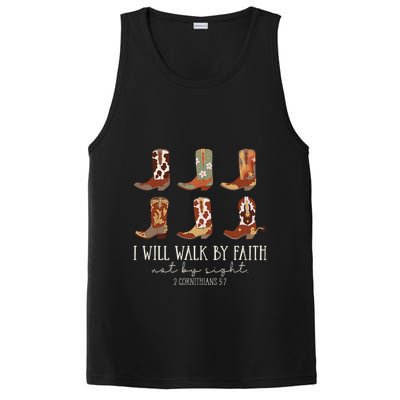 I Will Walk By Faith Not By Sight Cowboy Boots Jesus Christ Gift PosiCharge Competitor Tank