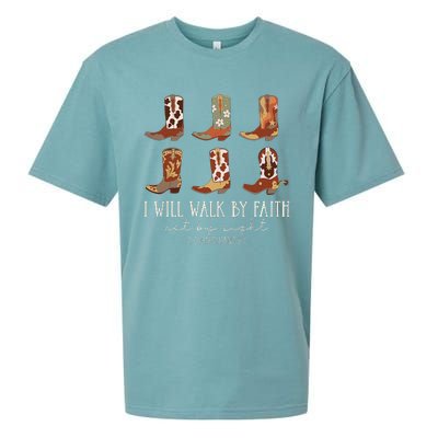 I Will Walk By Faith Not By Sight Cowboy Boots Jesus Christ Gift Sueded Cloud Jersey T-Shirt