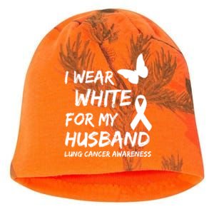 I Wear White For My Husband Lung Cancer Awareness Ribbon Meaningful Gift Kati - Camo Knit Beanie