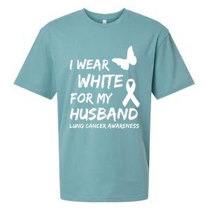 I Wear White For My Husband Lung Cancer Awareness Ribbon Meaningful Gift Sueded Cloud Jersey T-Shirt