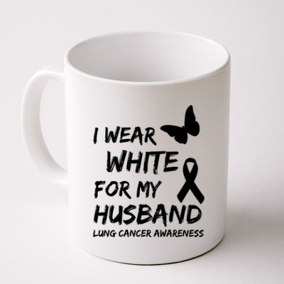 I Wear White For My Husband Lung Cancer Awareness Ribbon Meaningful Gift Coffee Mug