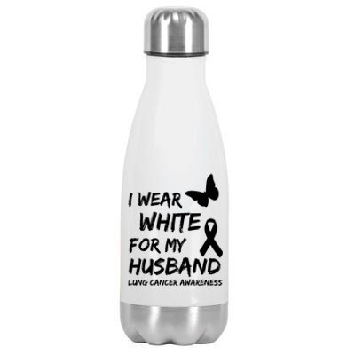 I Wear White For My Husband Lung Cancer Awareness Ribbon Meaningful Gift Stainless Steel Insulated Water Bottle