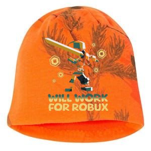 I Will Work For Robux Funny Gamer Kati - Camo Knit Beanie