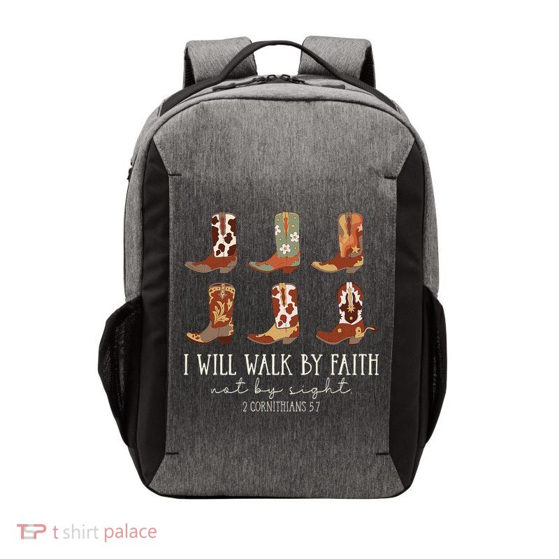 I Will Walk By Faith Not By Sight Cowboy Boots Jesus Christ Vector Backpack