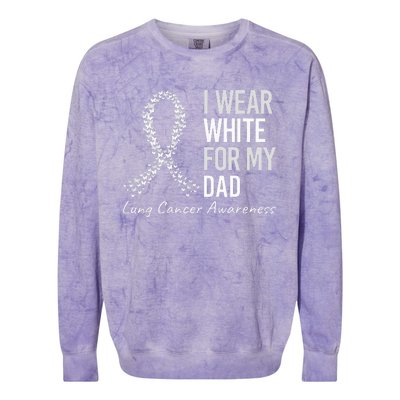 I Wear White For My Dad Lung Cancer Awareness White Ribbon Colorblast Crewneck Sweatshirt