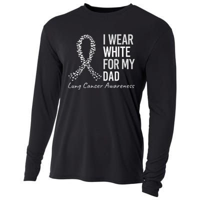 I Wear White For My Dad Lung Cancer Awareness White Ribbon Cooling Performance Long Sleeve Crew