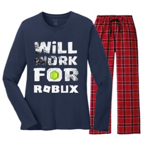 I Will Work For Robux Saying For The Blockchain And Token Women's Long Sleeve Flannel Pajama Set 