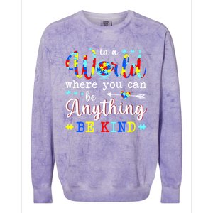 In World Where You Can Be Anything Be Kind Autism Awareness Gift Colorblast Crewneck Sweatshirt