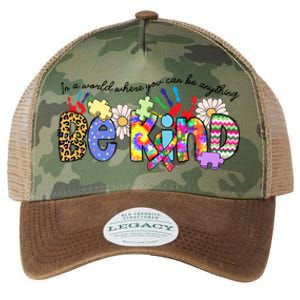 In World Where You Can Be Anything Be Kind Autism Awareness Gift Legacy Tie Dye Trucker Hat