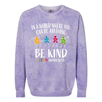 In World Where You Can Be Anything Be Kind Autism Awareness Gift Colorblast Crewneck Sweatshirt