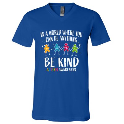 In World Where You Can Be Anything Be Kind Autism Awareness Gift V-Neck T-Shirt