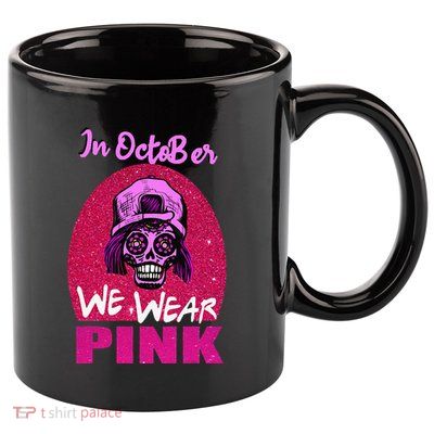 Inoctober We Wear Pin.K Halloween Skull Breast Cancer Outfit 11oz C Handle Ceramic Mug