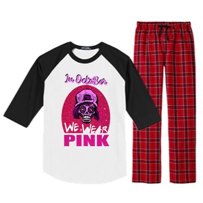 Inoctober We Wear Pin.K Halloween Skull Breast Cancer Outfit Raglan Sleeve Pajama Set