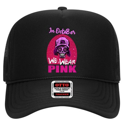 Inoctober We Wear Pin.K Halloween Skull Breast Cancer Outfit Trucker Hat