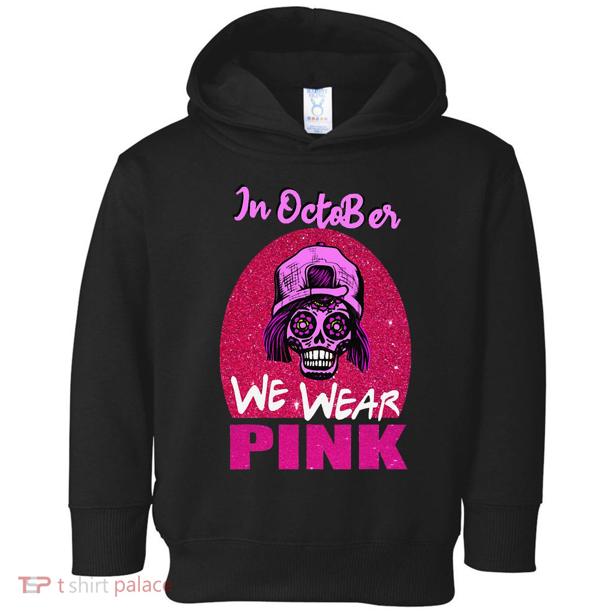 Inoctober We Wear Pin.K Halloween Skull Breast Cancer Outfit Toddler Hoodie