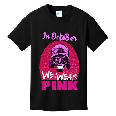Inoctober We Wear Pin.K Halloween Skull Breast Cancer Outfit Kids T-Shirt