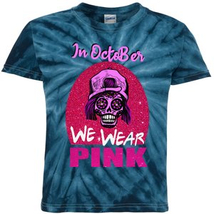 Inoctober We Wear Pin.K Halloween Skull Breast Cancer Outfit Kids Tie-Dye T-Shirt