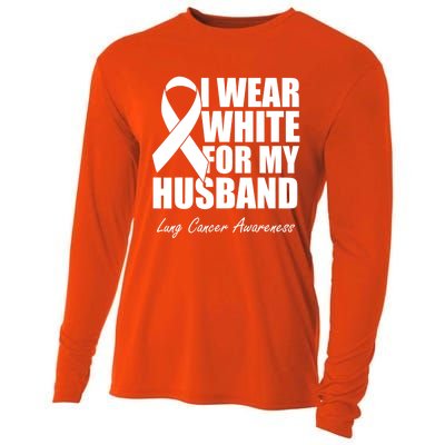 I Wear White For My Husband Lung Cancer Awareness Gift Cooling Performance Long Sleeve Crew