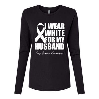 I Wear White For My Husband Lung Cancer Awareness Gift Womens Cotton Relaxed Long Sleeve T-Shirt