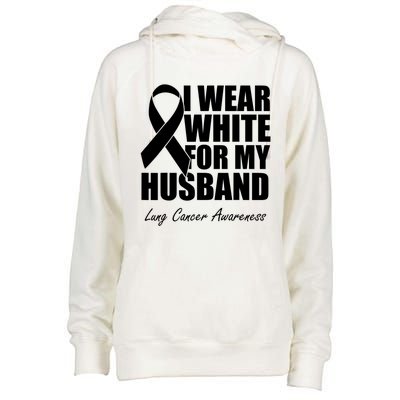 I Wear White For My Husband Lung Cancer Awareness Gift Womens Funnel Neck Pullover Hood