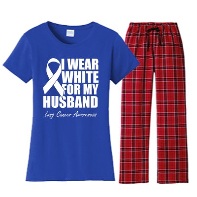 I Wear White For My Husband Lung Cancer Awareness Gift Women's Flannel Pajama Set