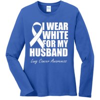 I Wear White For My Husband Lung Cancer Awareness Gift Ladies Long Sleeve Shirt