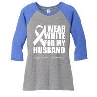 I Wear White For My Husband Lung Cancer Awareness Gift Women's Tri-Blend 3/4-Sleeve Raglan Shirt