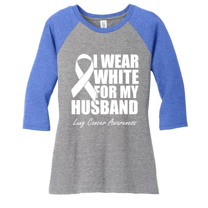 I Wear White For My Husband Lung Cancer Awareness Gift Women's Tri-Blend 3/4-Sleeve Raglan Shirt