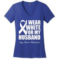 I Wear White For My Husband Lung Cancer Awareness Gift Women's V-Neck T-Shirt