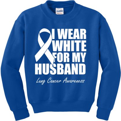 I Wear White For My Husband Lung Cancer Awareness Gift Kids Sweatshirt