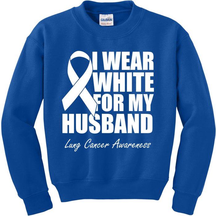 I Wear White For My Husband Lung Cancer Awareness Gift Kids Sweatshirt