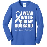 I Wear White For My Husband Lung Cancer Awareness Gift Kids Long Sleeve Shirt