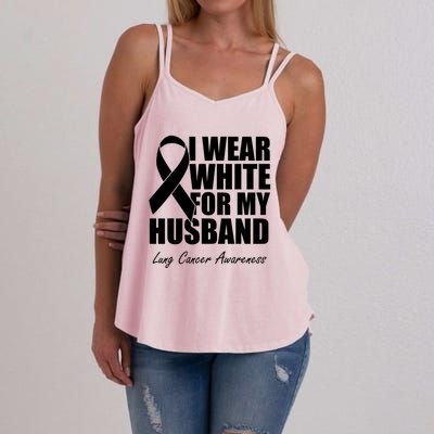 I Wear White For My Husband Lung Cancer Awareness Gift Women's Strappy Tank