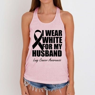 I Wear White For My Husband Lung Cancer Awareness Gift Women's Knotted Racerback Tank