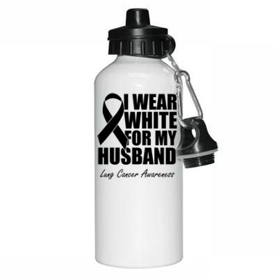 I Wear White For My Husband Lung Cancer Awareness Gift Aluminum Water Bottle