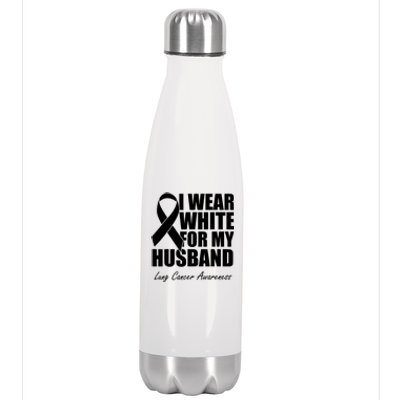 I Wear White For My Husband Lung Cancer Awareness Gift Stainless Steel Insulated Water Bottle