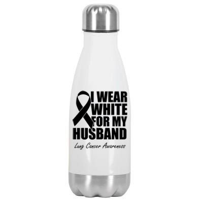 I Wear White For My Husband Lung Cancer Awareness Gift Stainless Steel Insulated Water Bottle