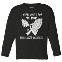 I Wear White Ribbon Lung Cancer Awareness Product Mom Toddler Long Sleeve Shirt