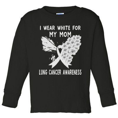 I Wear White Ribbon Lung Cancer Awareness Product Mom Toddler Long Sleeve Shirt