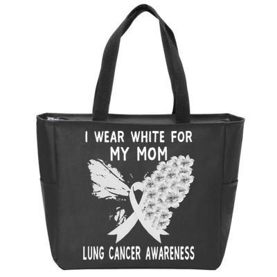 I Wear White Ribbon Lung Cancer Awareness Product Mom Zip Tote Bag