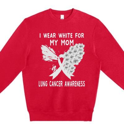 I Wear White Ribbon Lung Cancer Awareness Product Mom Premium Crewneck Sweatshirt