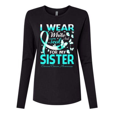 I Wear White And Teal For My Sister Cervical Cancer Womens Cotton Relaxed Long Sleeve T-Shirt