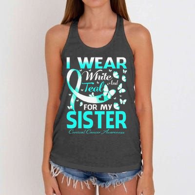 I Wear White And Teal For My Sister Cervical Cancer Women's Knotted Racerback Tank