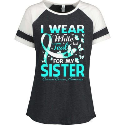 I Wear White And Teal For My Sister Cervical Cancer Enza Ladies Jersey Colorblock Tee