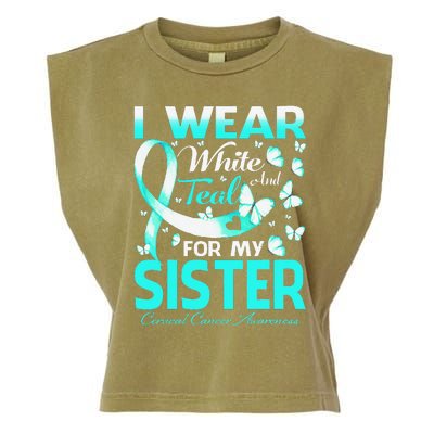 I Wear White And Teal For My Sister Cervical Cancer Garment-Dyed Women's Muscle Tee