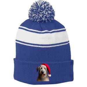 Irish Wolfhound With Santa Hat Christmas Dog Owner Lover Mom Gift Stripe Pom Pom Beanie