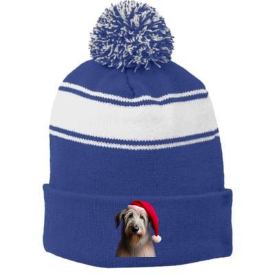 Irish Wolfhound With Santa Hat Christmas Dog Owner Lover Mom Gift Stripe Pom Pom Beanie